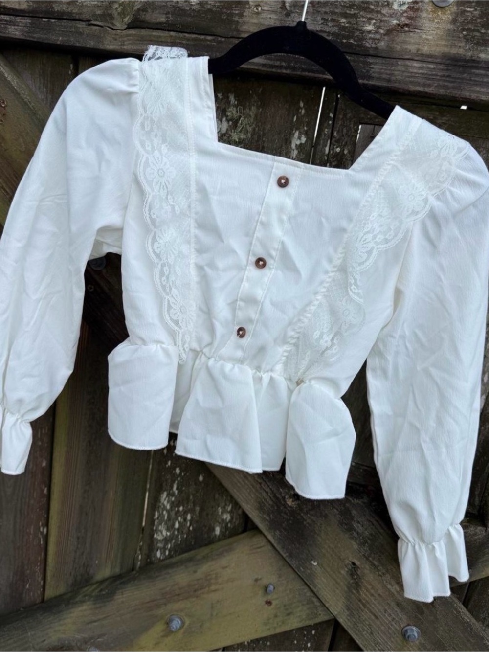 Girls White Lace-Trim Peplum Blouse size 9